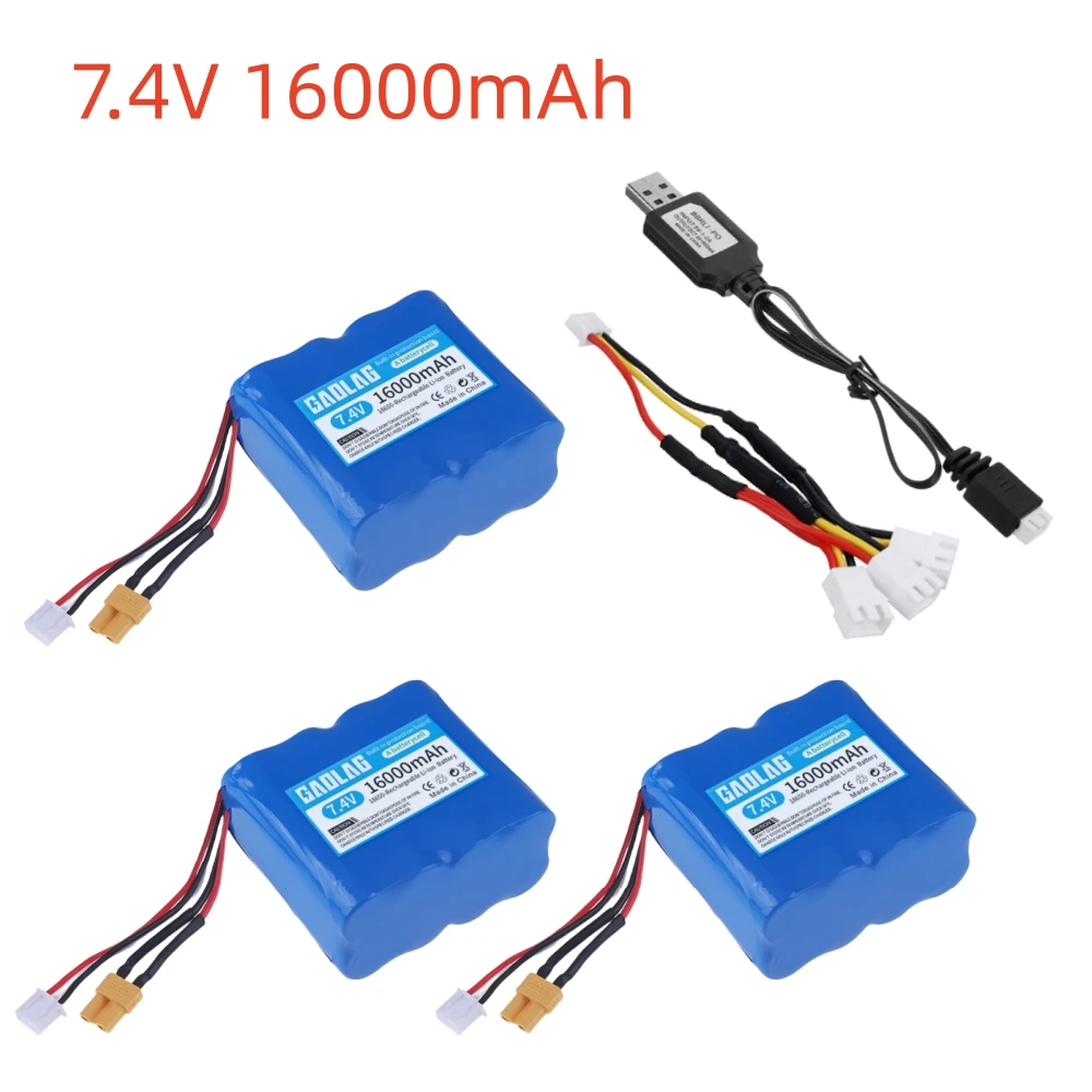 

7.4V 16000mAh Li-ion rechargable battery XT30/USB charger for HUINA 1580 1583 580 550 582 RC Electric Construction Excavator