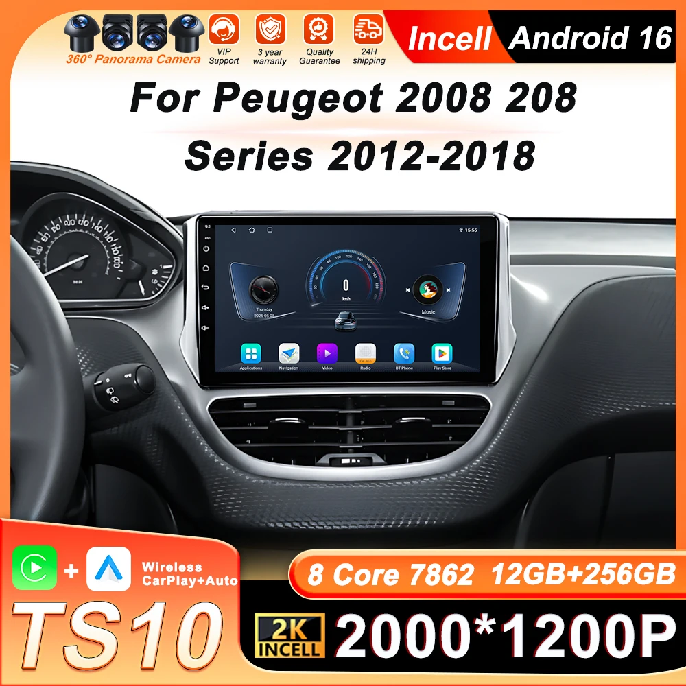 

Android 16 Car Radio Player For Peugeot 2008 208 Series 2012 -2018 Wireless Carplay Stereo Head Unit GPS Navigation BT 10 inch