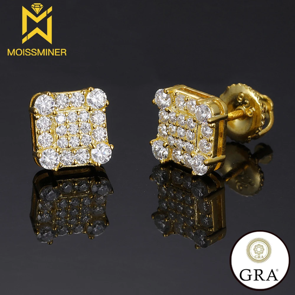 Square Moissanite Earrings For Women Iced Out S925 Ear Studs Pass Diamonds Tester Hip Hop Jewelry Free Shipping