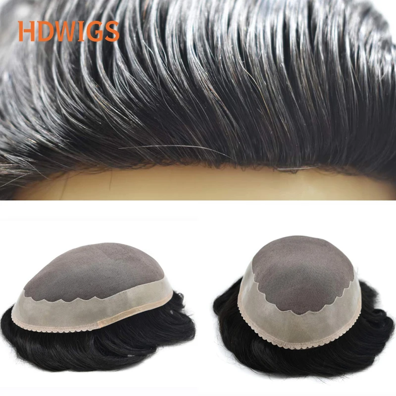 

Fine Mono Men's Capillary Prothesis Indian Remy Human Hair Wigs Mono NPU Man Toupee Human Hair System Natural Color Lace Shape