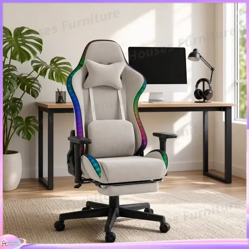 Ergonomic Gaming Chair RGB LED Light 7 Point Massage High Back Racing Style Velvet Office Computer Desk Seat Gamer Recliner