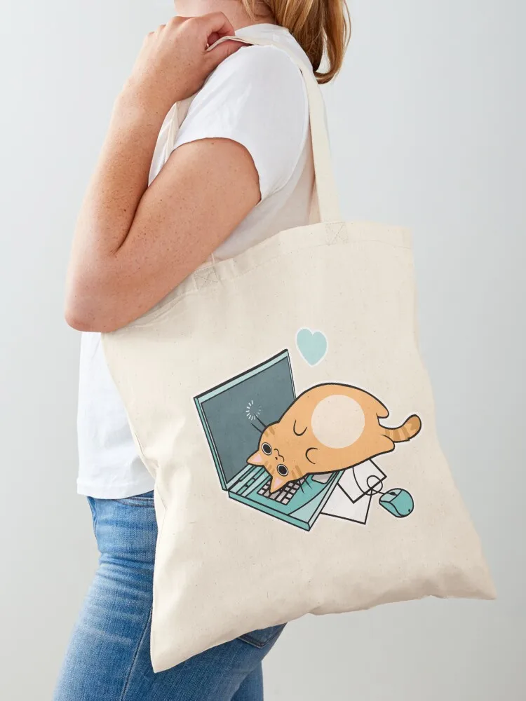 

Cute Laptop Cat Tote Bag sacs de shopping hand bag ladies shopping bags foldable Women's shopper