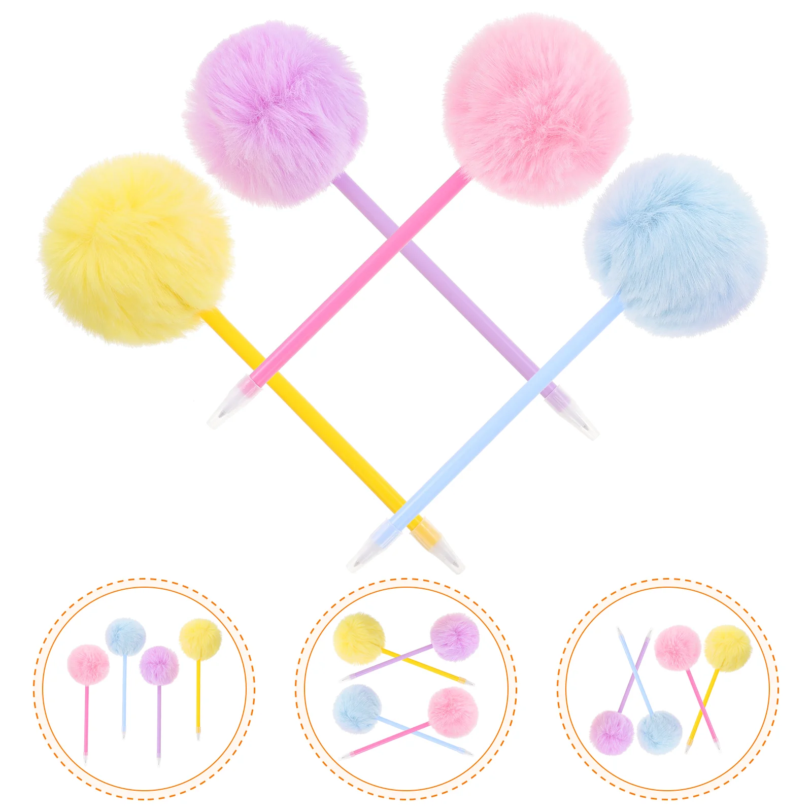 

4 Pcs Hair Ball Writing Pen Novelty Fluffy Pens Student Signature Portable Girls Plush for