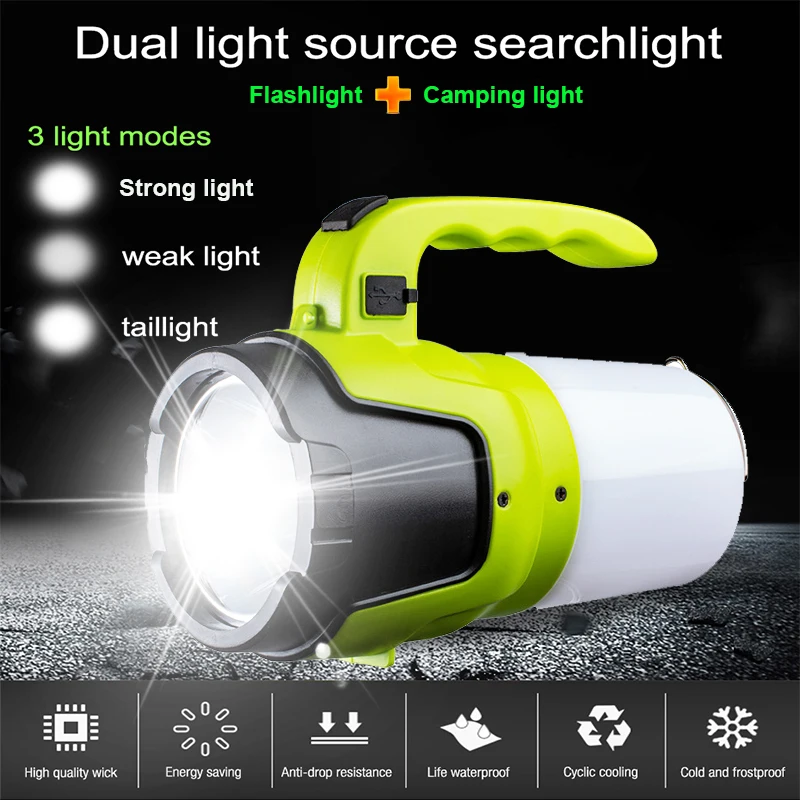 

80W Super Bright LED Flashlight USB Rechargeable Searchlight Lantern Portable Work Light 3 Modes Emergency Light Tent Lamp