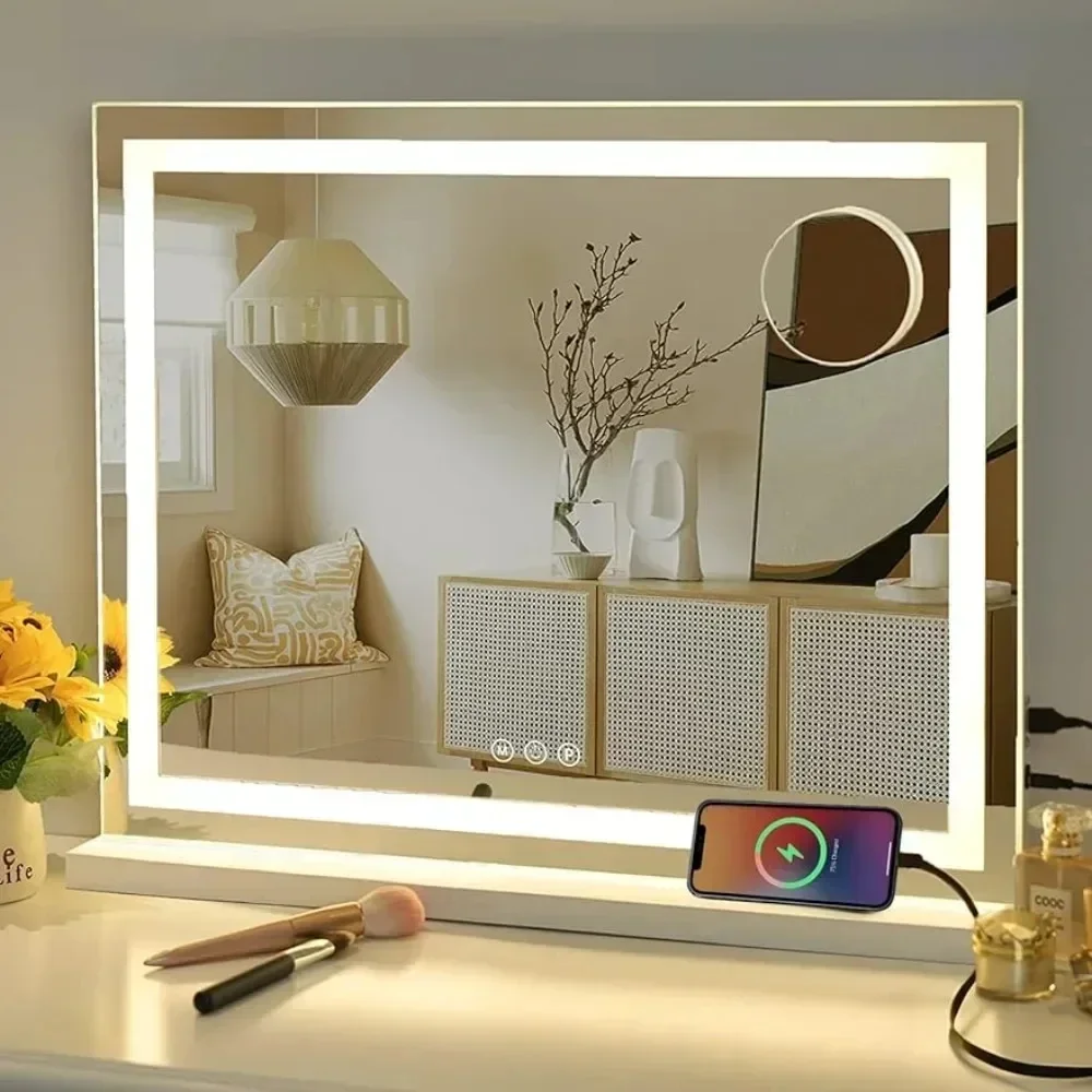 Mirror with Lights, 23" x 18" Makeup Mirror, Mirror with 3 Color Modes & Adjustable Brightness