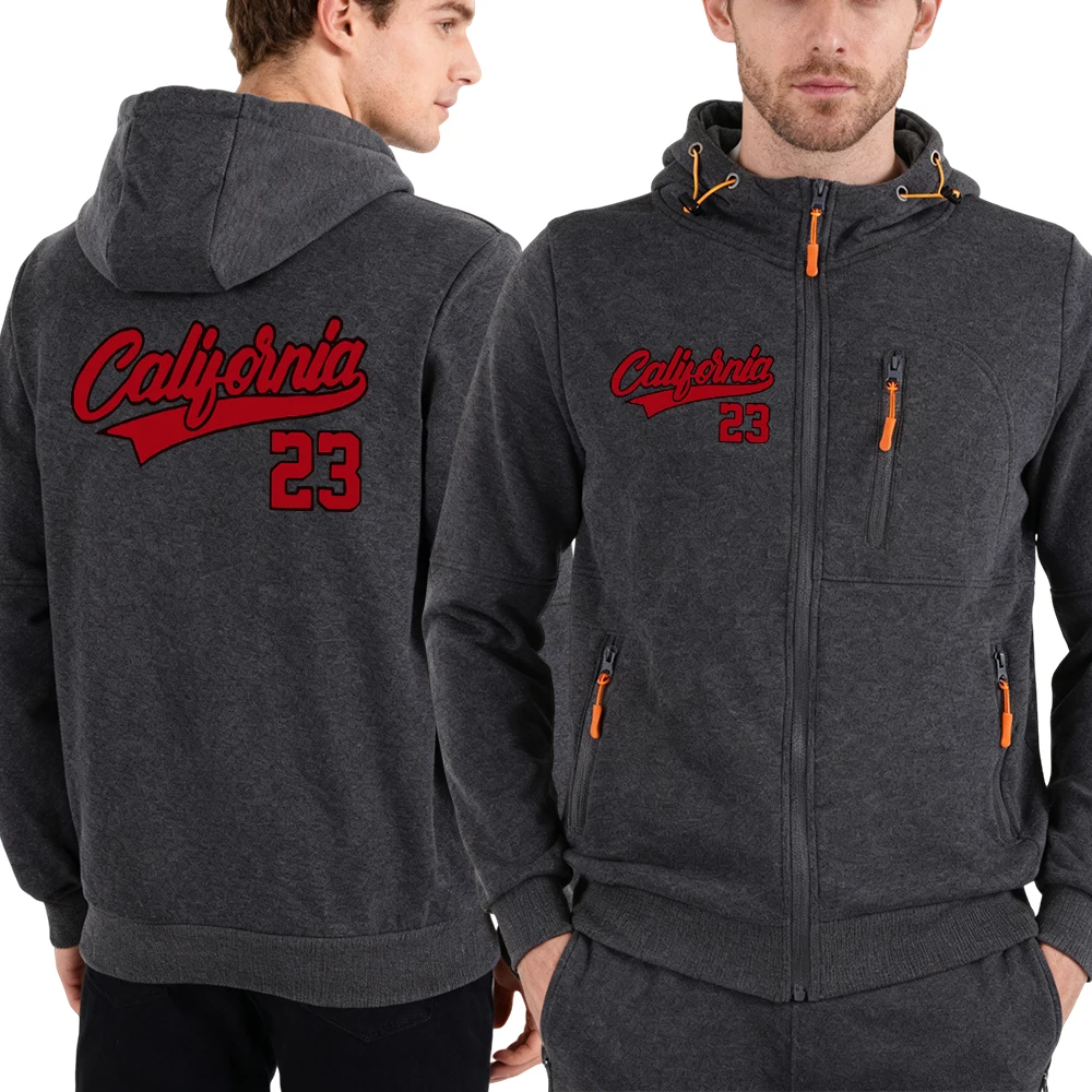 Califirnia Lettera Numero 23 Logo stampato Felpa con cappuccio da uomo con cerniera Moda Felpa con cappuccio allentata Abbigliamento sportivo con cappuccio casual Abbigliamento in pile autunnale