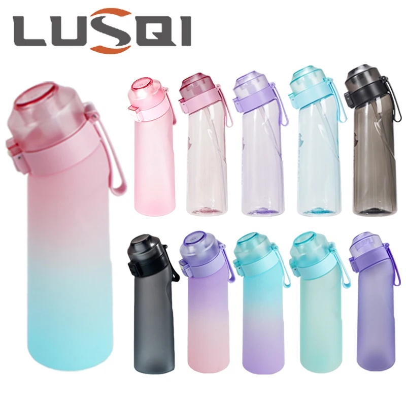 

LUSQI 650ml Sports Water Bottle With 1pc Random Teardrop-shaped Flavor Pods Straw Cup Tritan For Outdoor Sports Fitness BPA Free