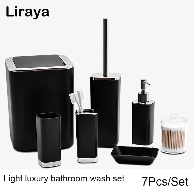 Juego de 7 Accesorios de Baño: Portacepillos, Jabonera, Dispensador, Vaso, Juego de Baño para Inodoro