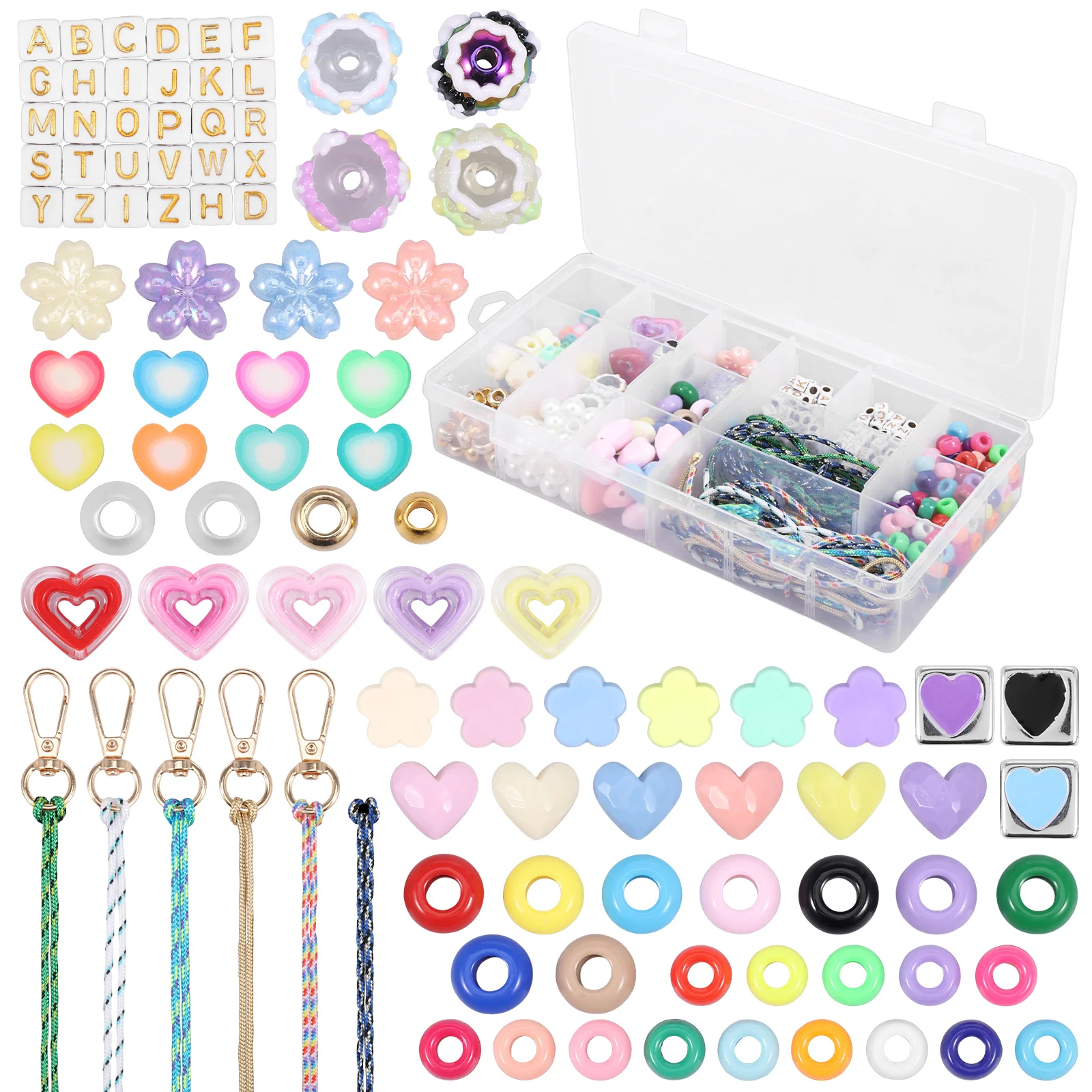 Kit de fabricación de llaveros con cuentas para mujer, 421 Uds., acrílico, corazón, flor, estrella, bolso con letras, cuentas, llavero DIY, suministros para manualidades