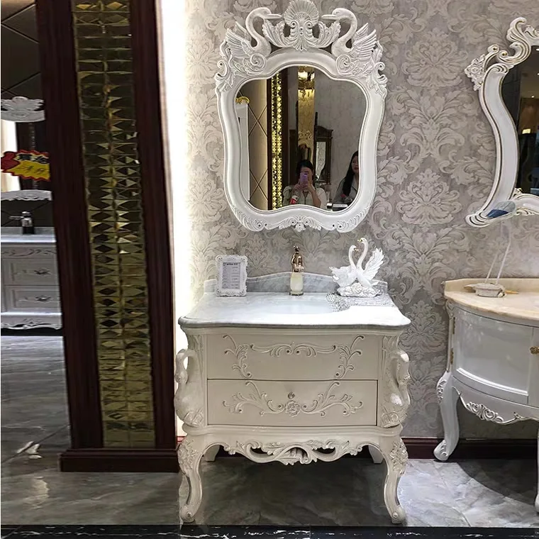 

European bathroom cabinet, oak face combination, solid wood , floor-to-ceiling gold-painted bathroom cabinet