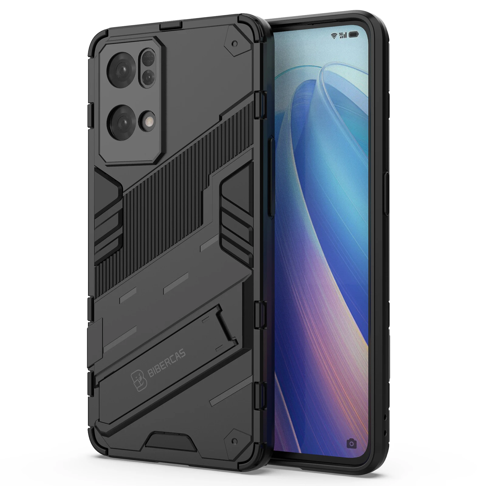 

Scratch Resistant Hard PC Shockproof Anti-Drop TPU Protective Cover with Kickstand for Oppo Reno7 Pro 5G - Black