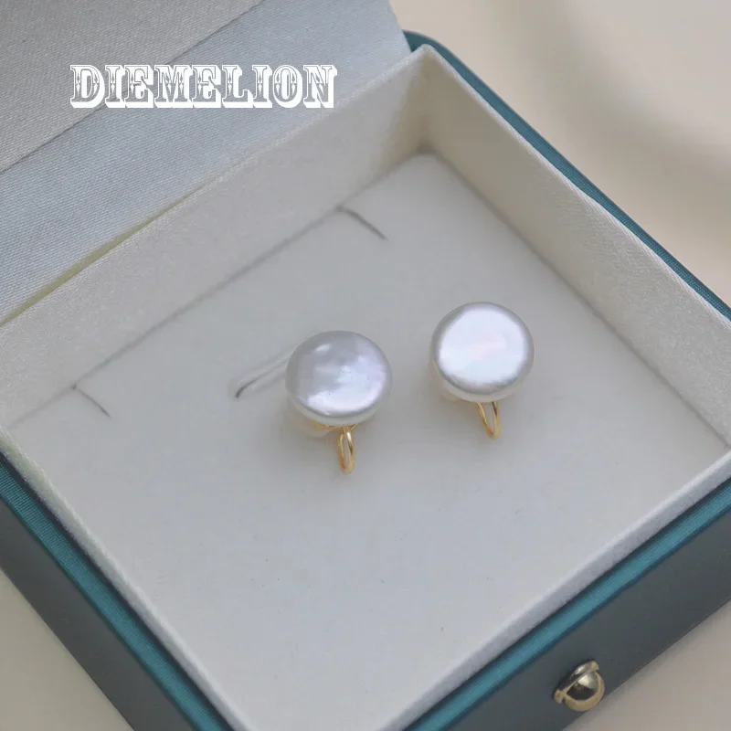 

12mm Baroque Button Natural Freshwater Pearl Clip on Earrings Pierced and Non Pierced Pearl Ear Clips for Women Jewelry