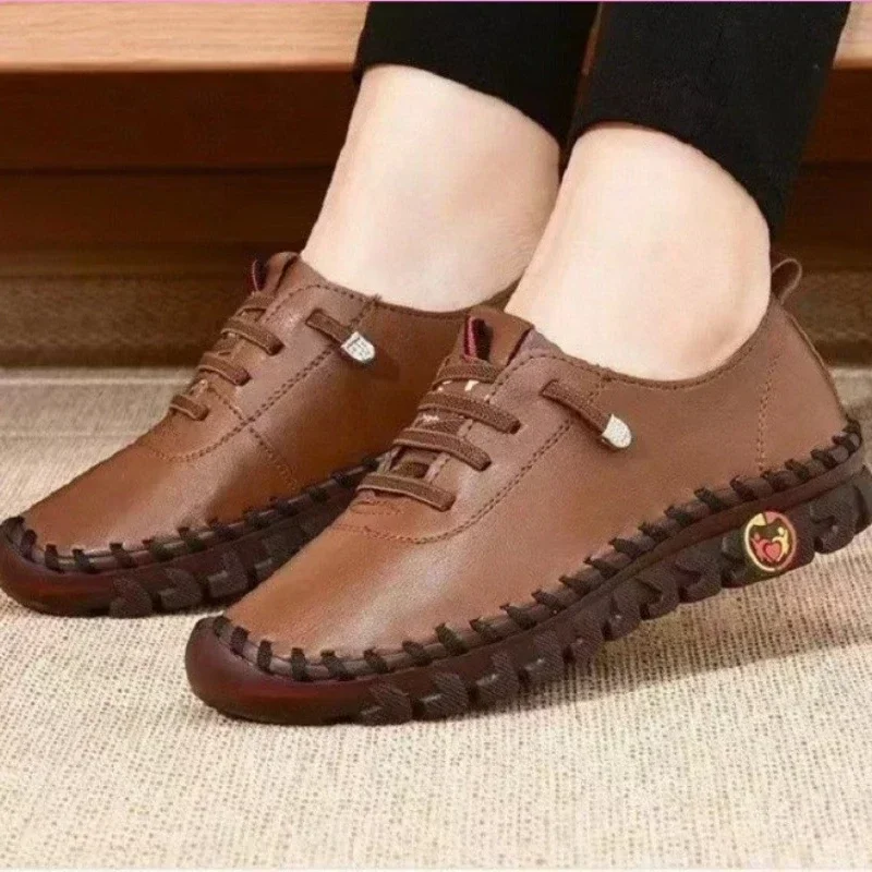 2024 neue Mode Sommer runde Zehen Damen flache Schuhe Slip-On Damenschuhe Büro einfache einfarbige Schnürschuhe flache Schuhe