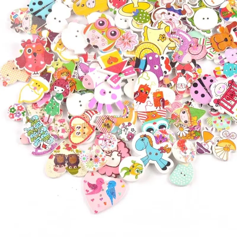 36 styles Cartoon Painting Wooden Buttons for Crafts Scrapbooking Sewing Clothes Button DIY Kid Apparel Supplies 15-35mm