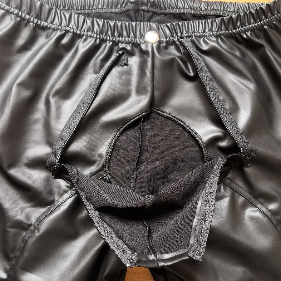 Mens Shiny Faux หนัง Tights กางเกงเซ็กซี่ PU หนังสบายๆกางเกงกางเกงชาย Shaping Wetlook กางเกง Pole Dance เครื่องแต่งกาย