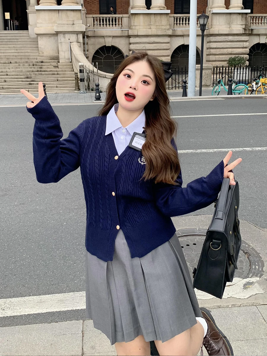 

Оригинальный женский вязаный свитер большого размера, кардиган Sweet V-Ne Long Sve Four-Season College Sle, универсальная верхняя одежда