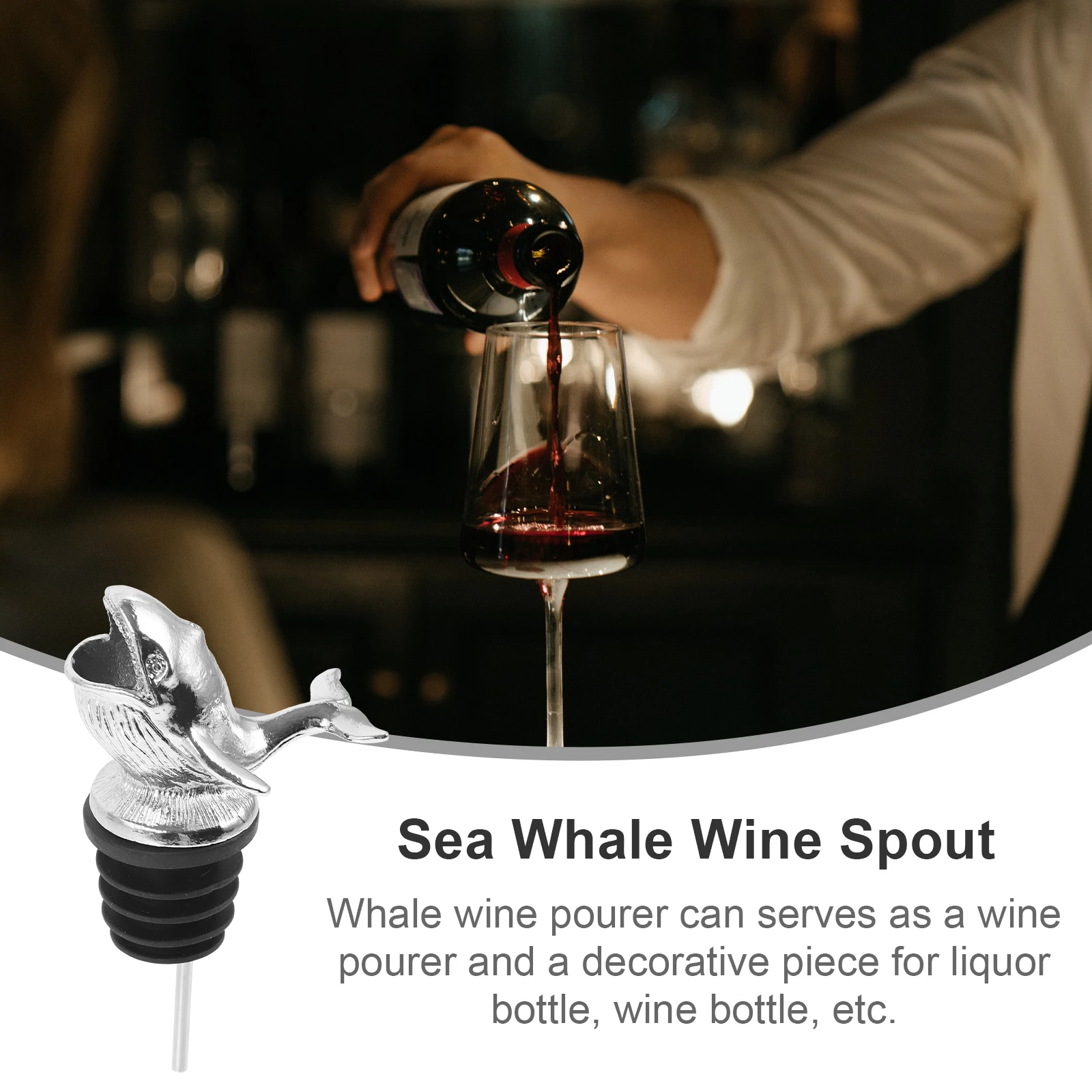 

Silver Zinc Alloy Whale Pourer Spout Liquor Bottles Decorative Replacement Non Drip Bottle Pourers Kitchen Bar Accessories