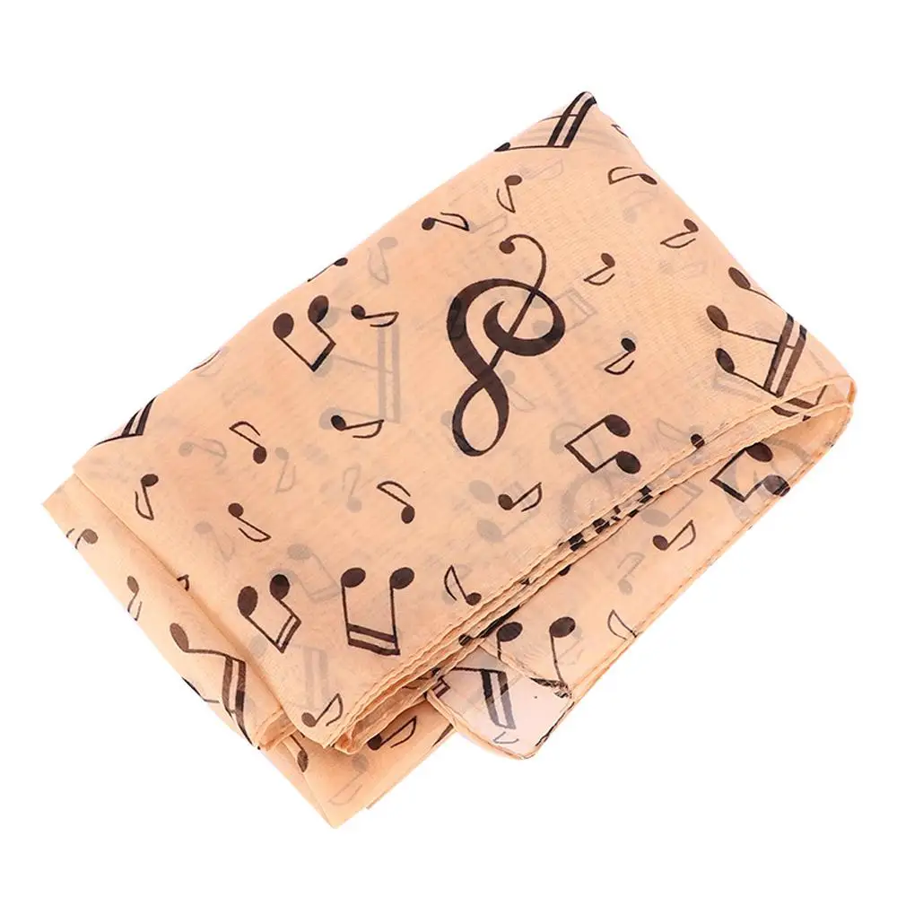 Syal Leher Wanita Motif Treble Clef Empat Musim yang Trendi, Syal Bermotif Not Musik, Selendang Sifon Sutra, Muffler