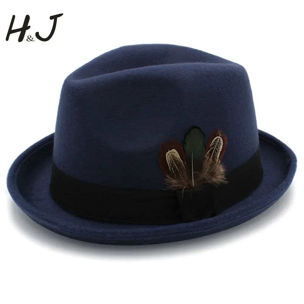 Men Wool Fedora Hats for Dad Dad Roll Up Brim Feather Decorative Church Hat Male Jazz Cap Panama Hat