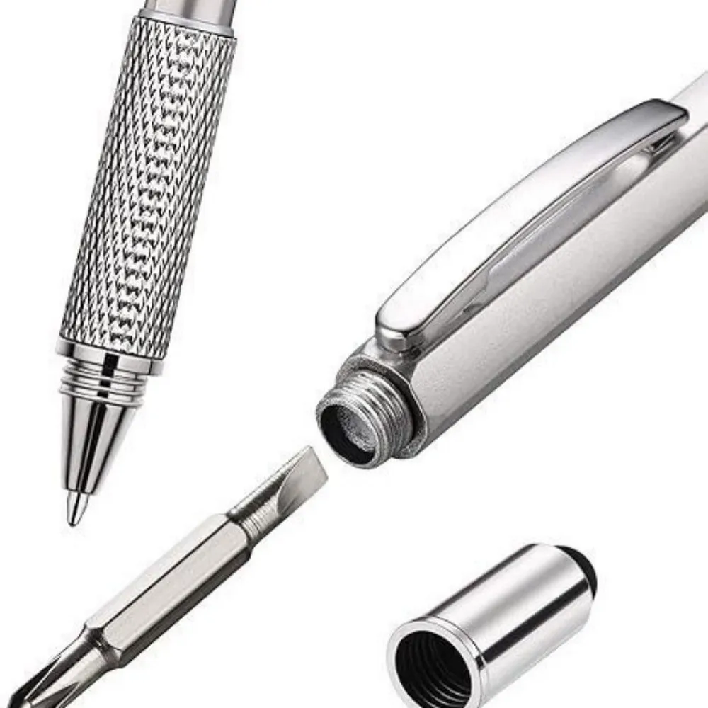 6 in 1 Multifunctional Pen Touch Screen Stylus Capacitive Pen with Screwdriver Ruler Levelgauge Refillable Ballpoint Pencil Tool