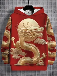 Fashion Men's Hooded Hoodies 3D Prints Dragon Blaze Sweatshirt Drawstring Sportwear Long Sleeve Tops Casual Men's Clothing