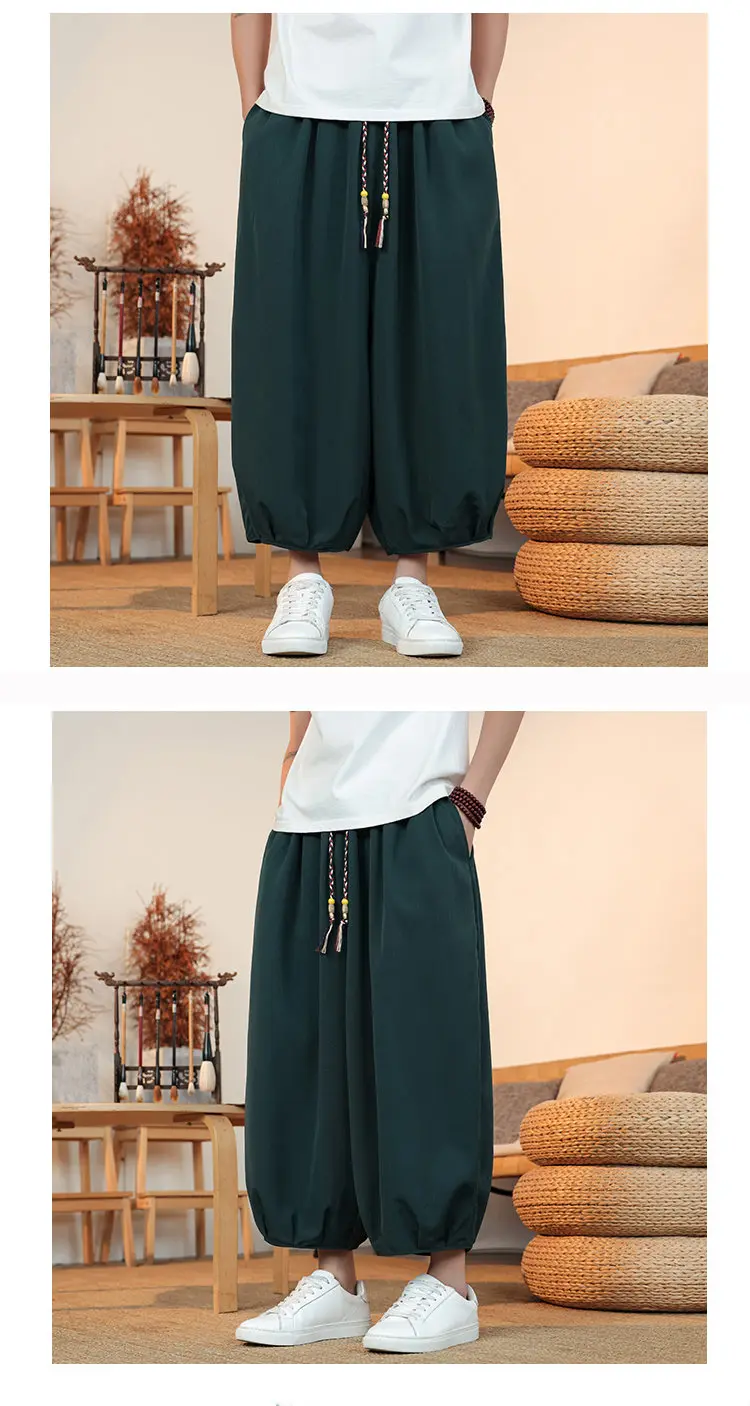 Sommerliche, atmungsaktive Sweatshirt-Hose für Herren, Eisseide, Leinenimitat, lockere, lässige, coole, kurze Hose im chinesischen Stil – Detail 19