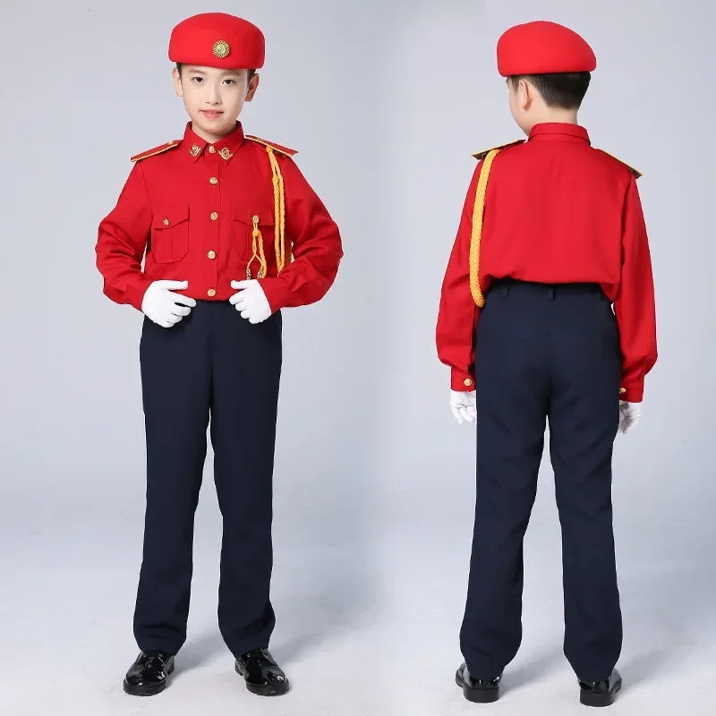 Nuevos estilos de uniformes para levantar la bandera para estudiantes de primaria y secundaria, uniformes de tambor de música ceremonial para jardín de infantes