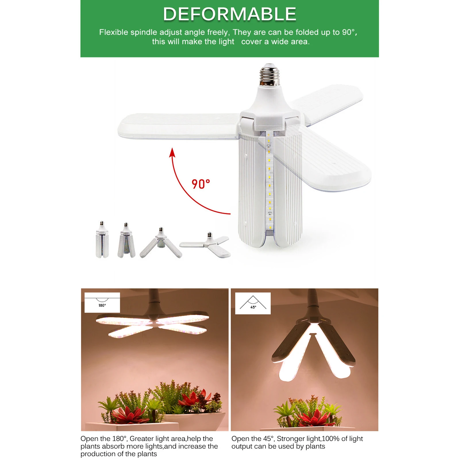 Luz LED plegable de espectro completo para cultivo de plantas, Bombilla Phytolamp de 24W, 36W, 48W, E27, para plántulas de flores de interior