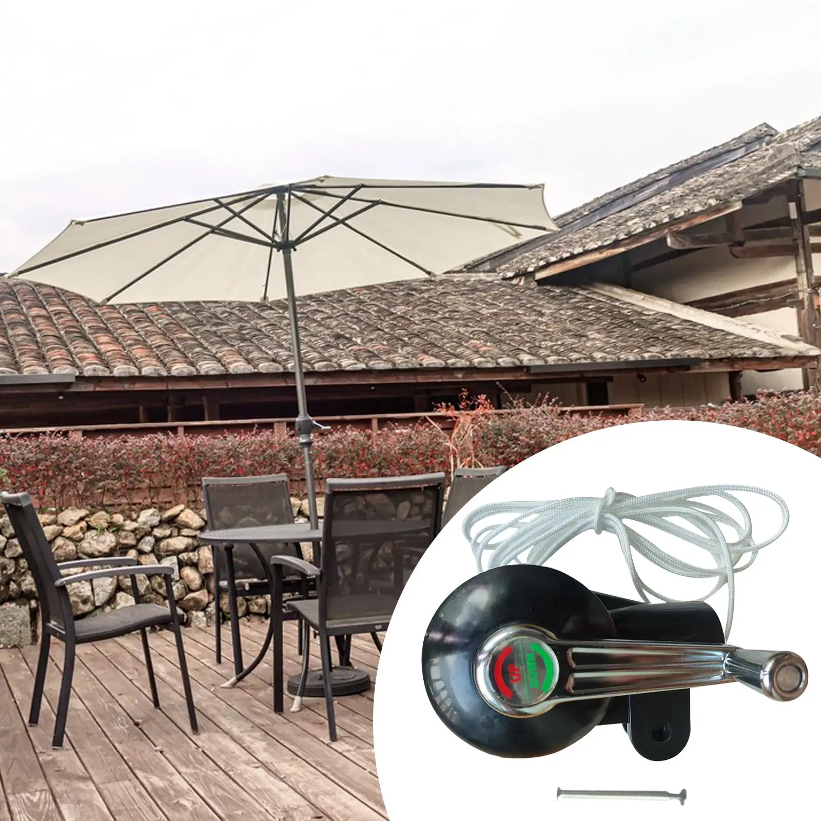 Outdoor Umbrella Accessories Replacement Crank Handle with Rope Leisure Sun Shelter Crank for Beach Boat Deck Pool Terrace