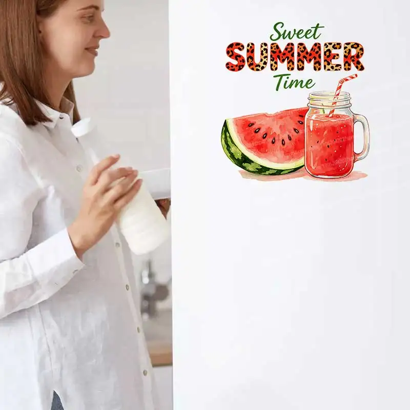 Creative Summer Watermelon Ice Drink Wall Stickers Self-Adhesive Waterproof Kitchen Living Room Wall Decoration AA468