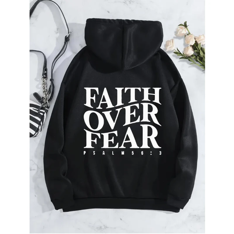 

Толстовки с принтом FAITH OVER FEAR для мужчин и женщин, повседневные толстовки с капюшоном и длинными рукавами в стиле хип-хоп, толстовка в стиле Харадзюку Y2k, мужские топы, толстовка