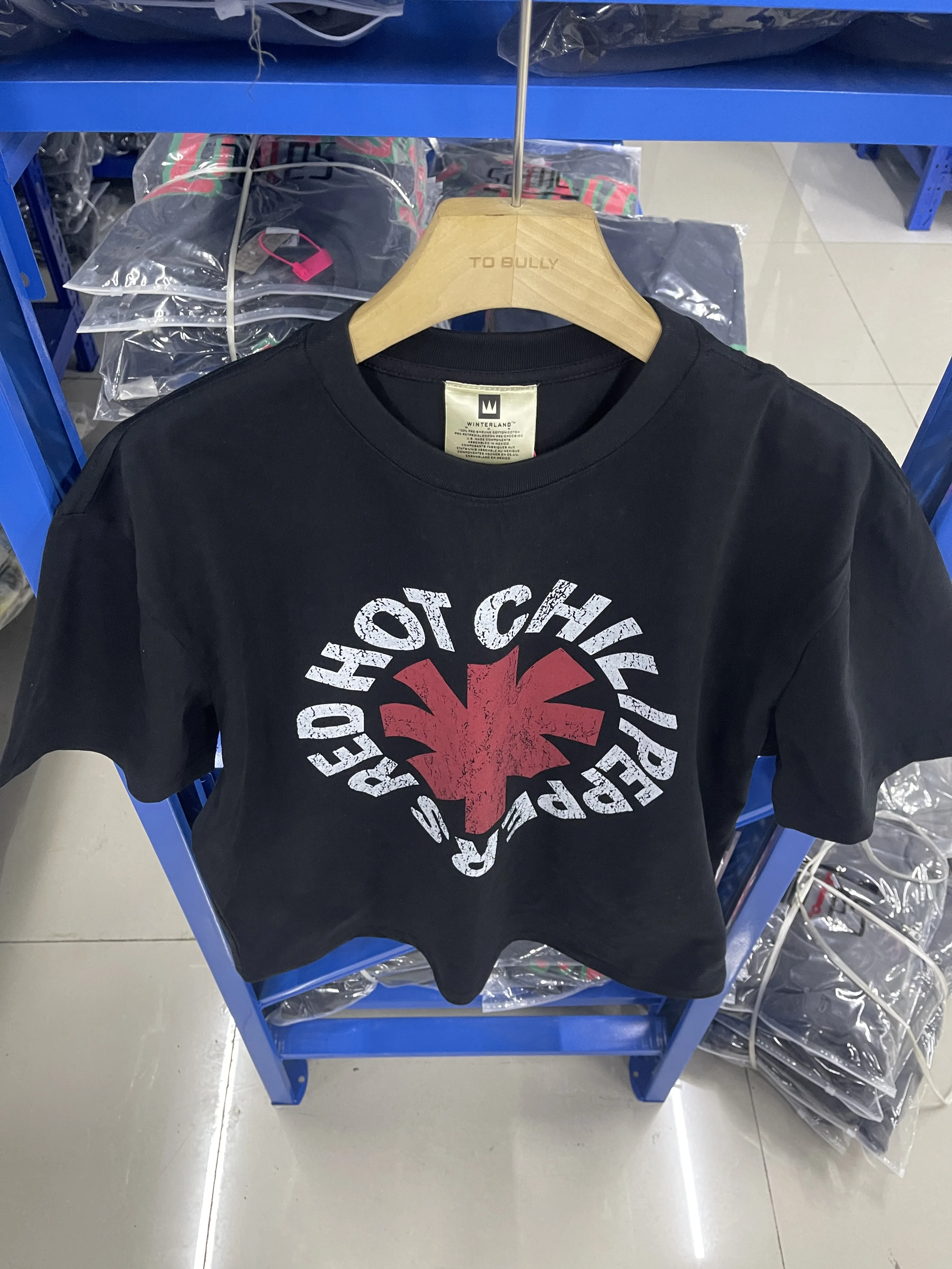 25SS جودة عالية خمر روك الأحمر الفلفل الحار المطبوعة الفرقة قصيرة الأكمام الثقيلة غسلها القطن فضفاض عادية كبيرة الحجم الشارع البوب تي شيرت