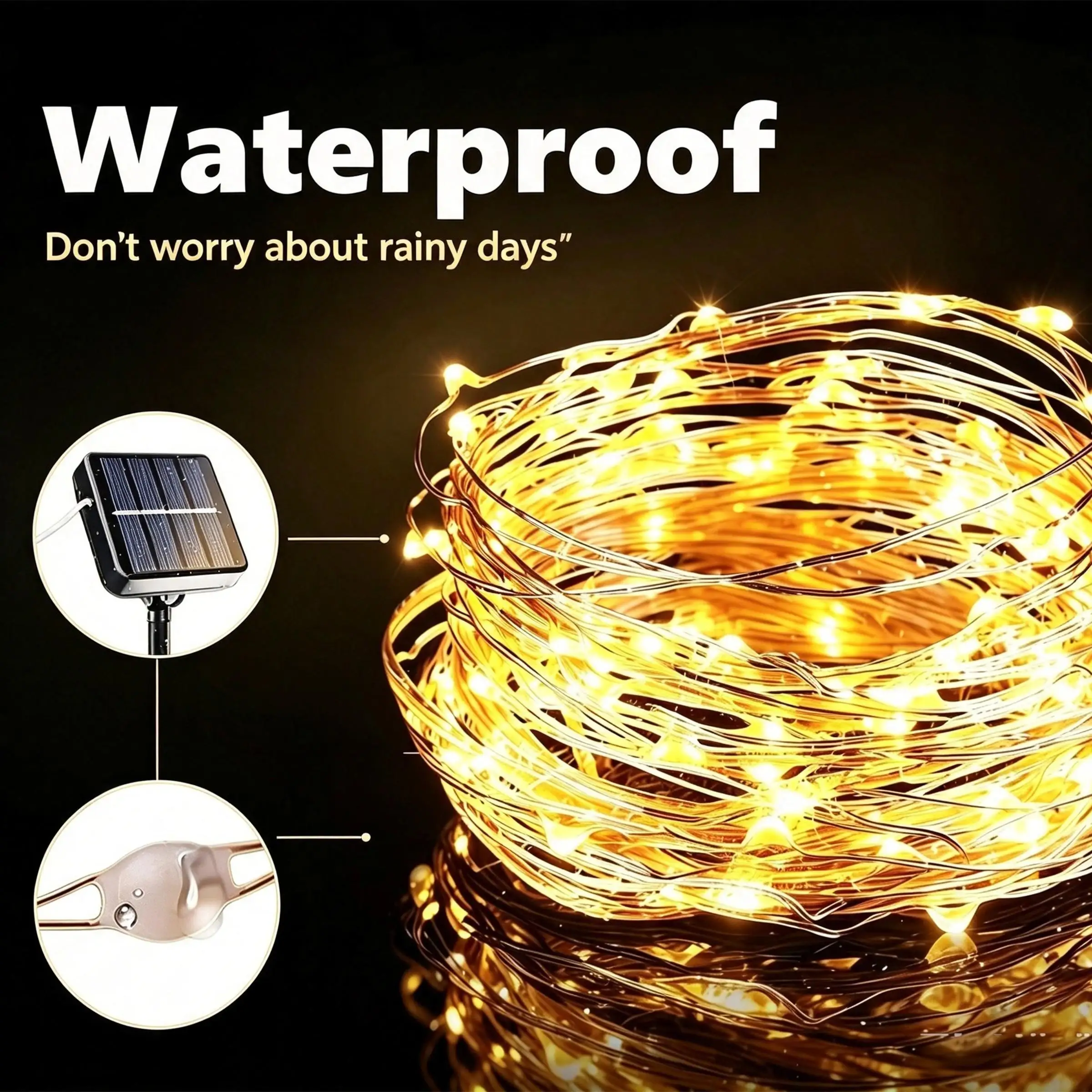 1-Pack Solar Powered Star String Lights 10 Meters 33 Feet 100LED Waterproof with 8 Modes for Garden Courtyard Party Wedding Tree Decoration