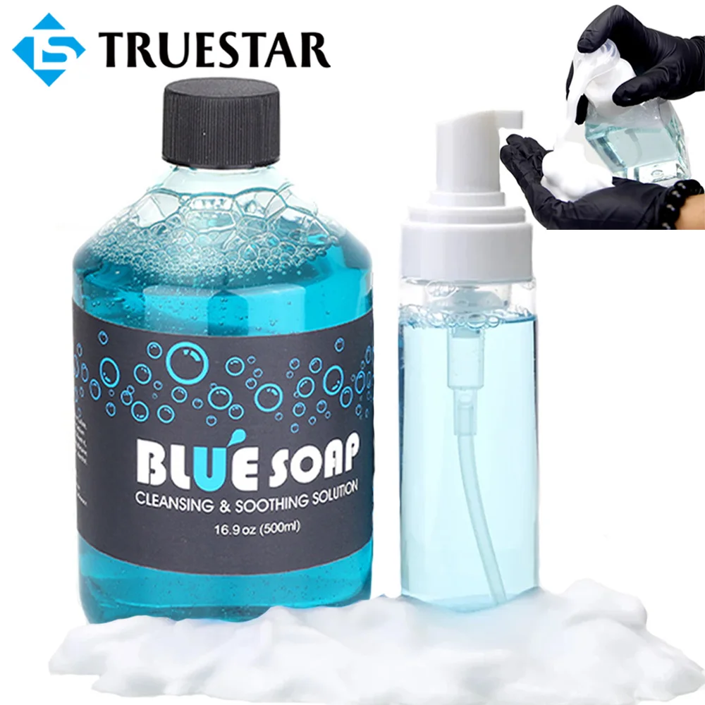 500ML Tattoo Blue Soap With 200ML Diffuser Squeeze Bottle Cleaning Soothing Solution Blue Algae Soap Tattoo Cleaning Supplies