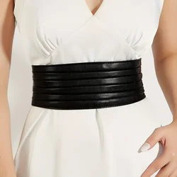 1pc Silver Waist Cover Women's Wide Belt Satin Black Decorative Dress with Waist Closure and Elastic Waist Cover