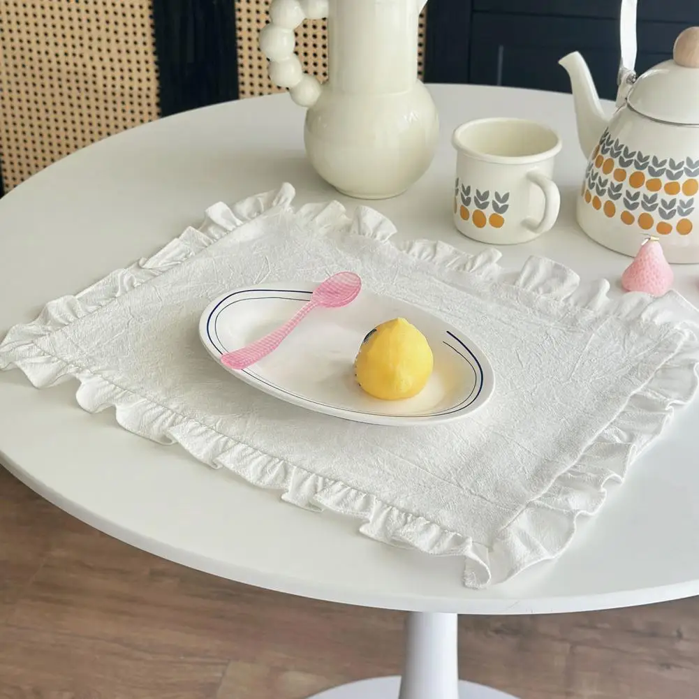 Elegant Table Mat Elegant Ruffle Placemats for Dining Table Decor Vintage Rectangle Mat for Home Dinner Party Wedding Family