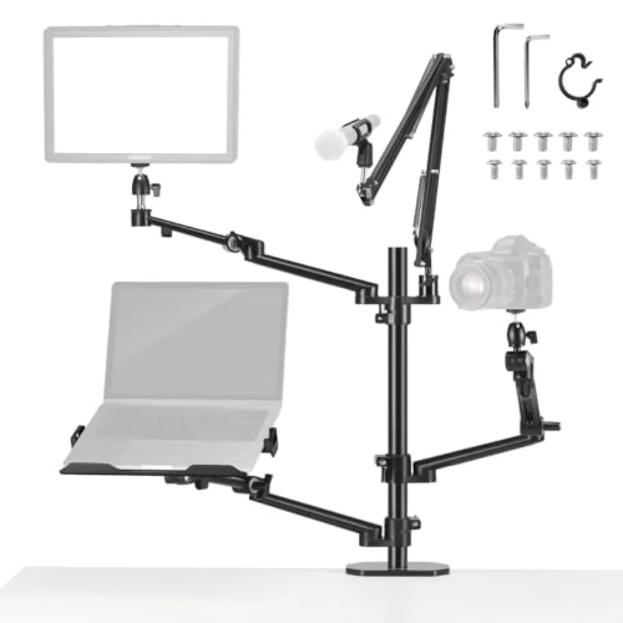 

Overhead Camera Stand Desk Mount Rig for Live Streaming Aluminum Alloy Black 4 Adjustable Boom Arms with Universal Phone/DSLR/W