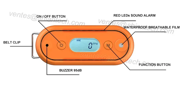 Compact IP67-rating CE approved portable h2s hydrogen sulfide gas detector sound light vibrating h2s alarm