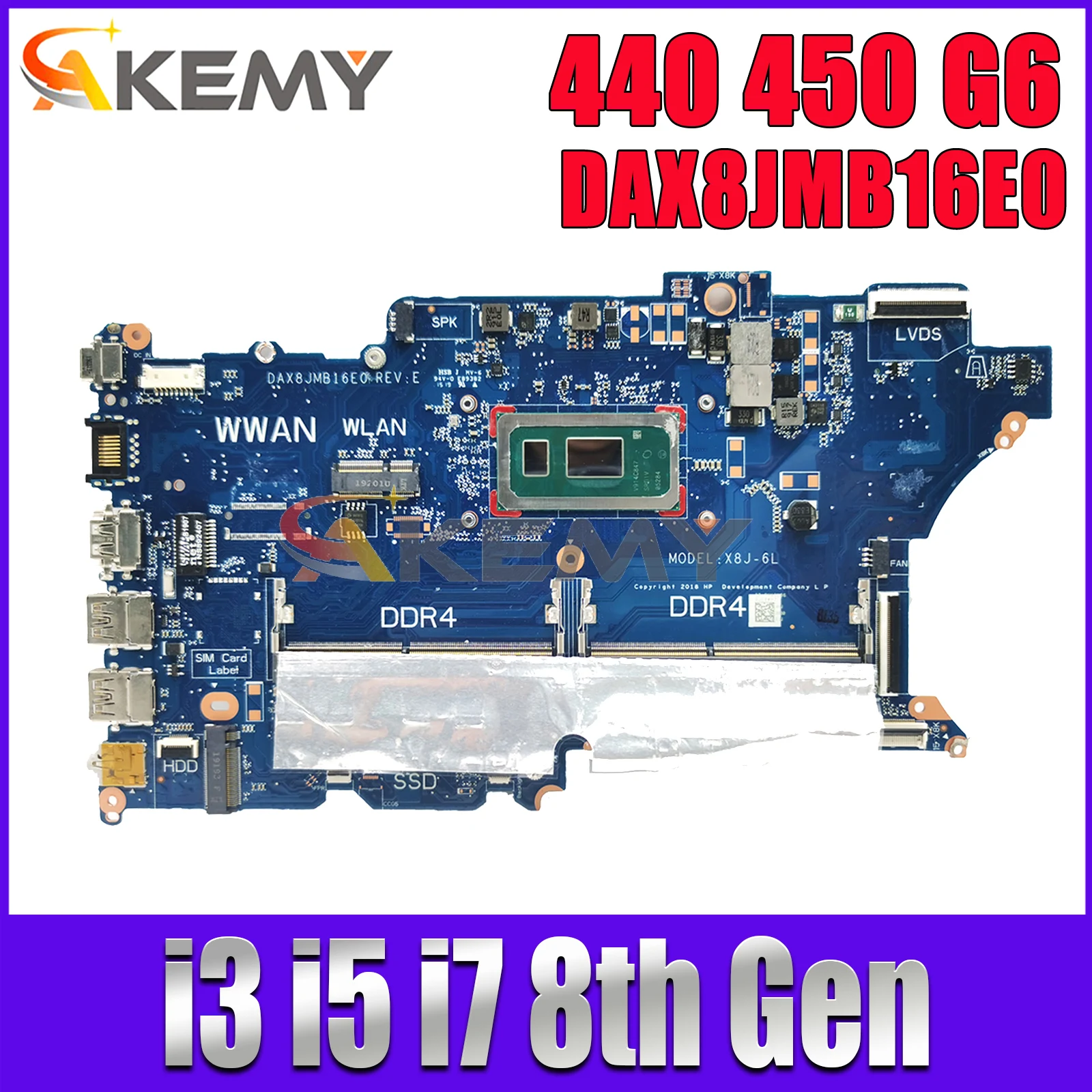 

Akemy DAX8JMB16E0 DA0X8JMB8E0 Mainboard For HP ProBook 440 G6 450 G6 Laptop Motherboard With 5405U I3 I5 I7-8th Gen CPU