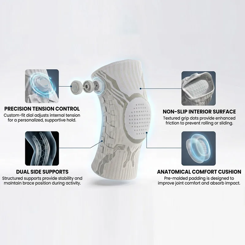 Smart Knob Knee Brace Patella Gel Pad Lateral Stabilizer Meniscus Basketball Football Sports Compression Fitness Unisex