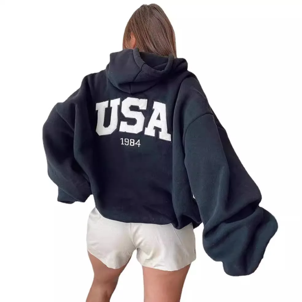 Europe and the United States women's casual fashion print thick 100 top long-sleeved hooded hoodie woman