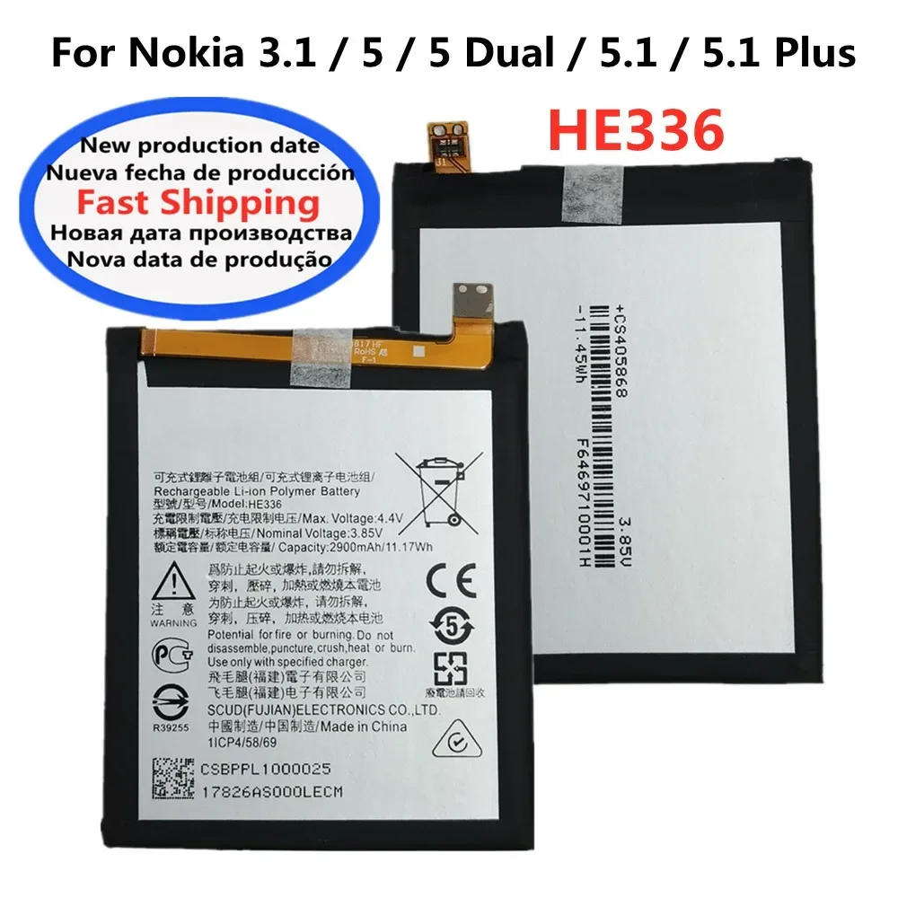 2900mAh HE336 Original Battery For Nokia 5.1 Plus / 5 Dual / 3.1 TA-1053 1061 1063 1076 1075 1074 1070 1081 1057 Phone Bateria