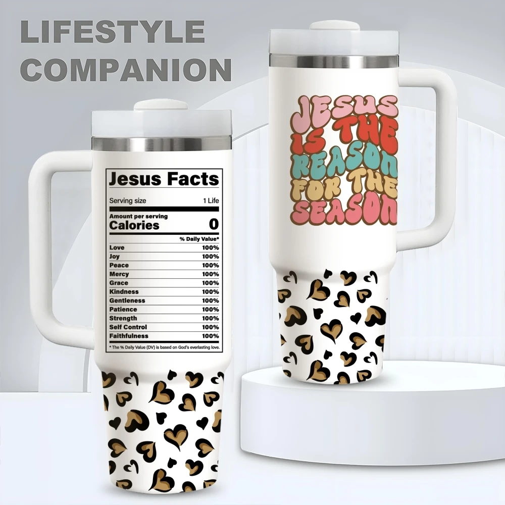 

Jesus Nutrition Facts Leopard Vacuum Flasks 40oz Stainless Steel Vacuum Insulated Tumbler with Straw Leak Resistant Travel Mug