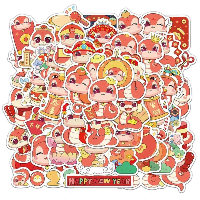 10/30/50Pcs New Year of the Snake Sticker Festival Chinese Spring Festival Hand Account Material Case Notebook Waterproof