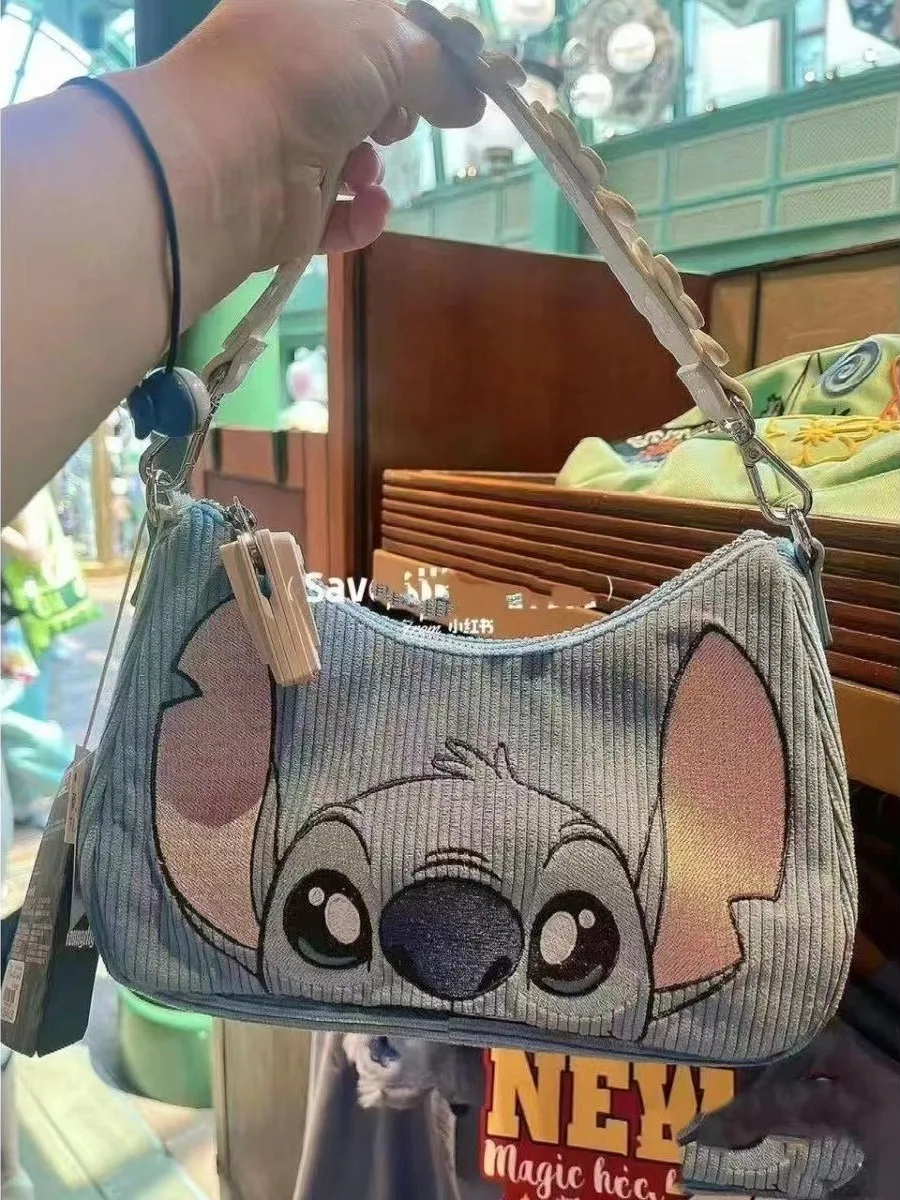 2024 Disney Stitch borsa da donna in velluto a coste borsa a tracolla ricamata in cartone animato borsa a tracolla singola carina per ragazze