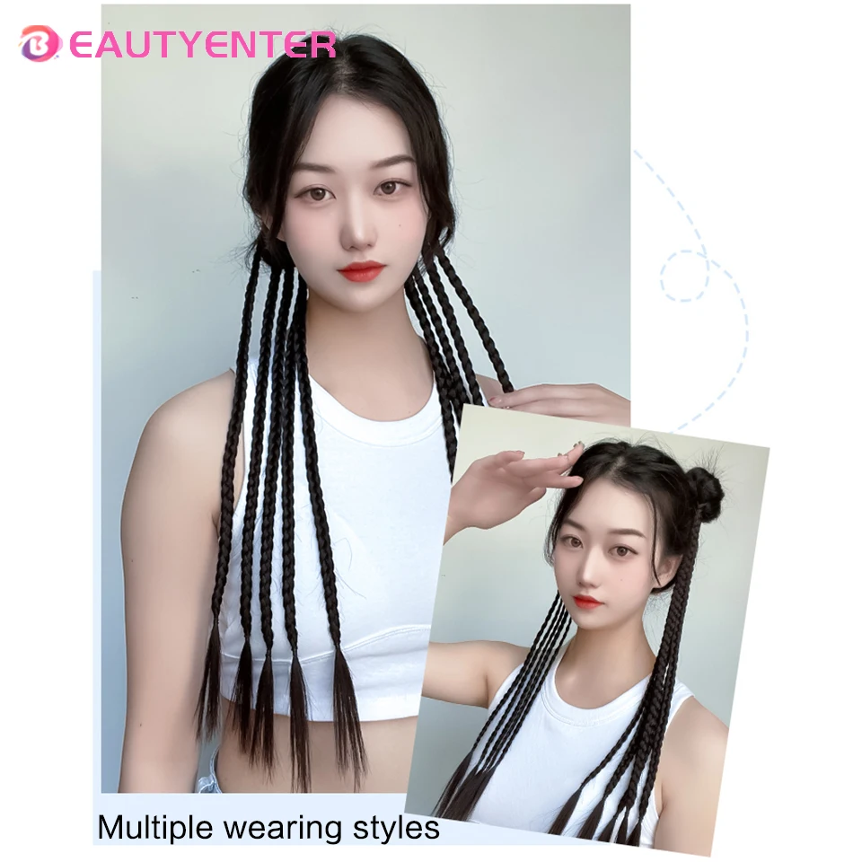 Synthetische Box zöpfe Pferdes chwanz für Frauen elastische Twist Braid Extensions Kunst haar Pferdes chwanz Haar teile für Frauen schwarz braun