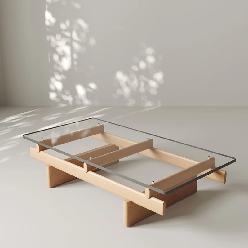 

Rectangle tempered glass coffee table living room household small apartment light luxury high-end wood color bed