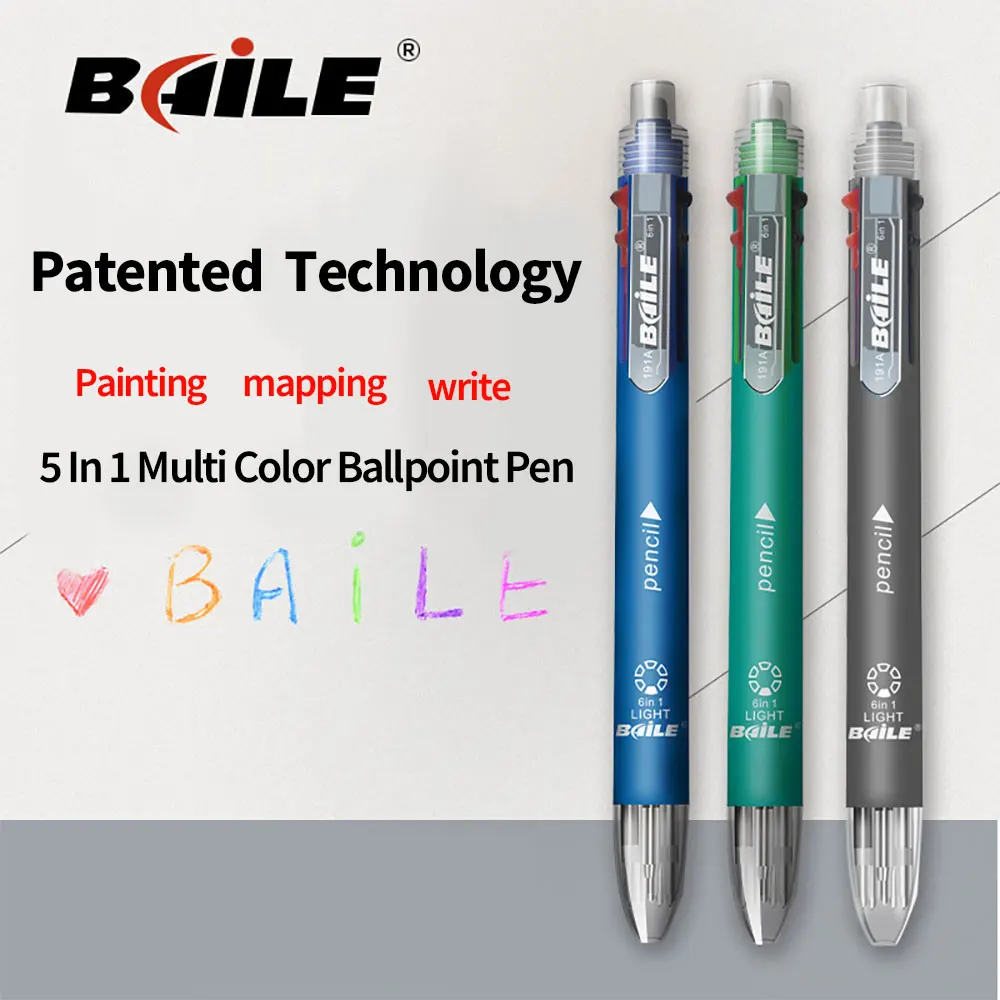 5 In 1 Multi Color Ballpoint Pen +1 Mechanical Pencil With Eraser Multifunctional Writing Pen School Stationery