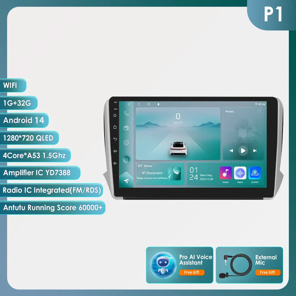Hizpo Autoradio Carplay 4G 8581 AI Systemen Android Autoradio voor Peugeot 208 2008 Serie 2012-2018 multimedia Video Player Gps