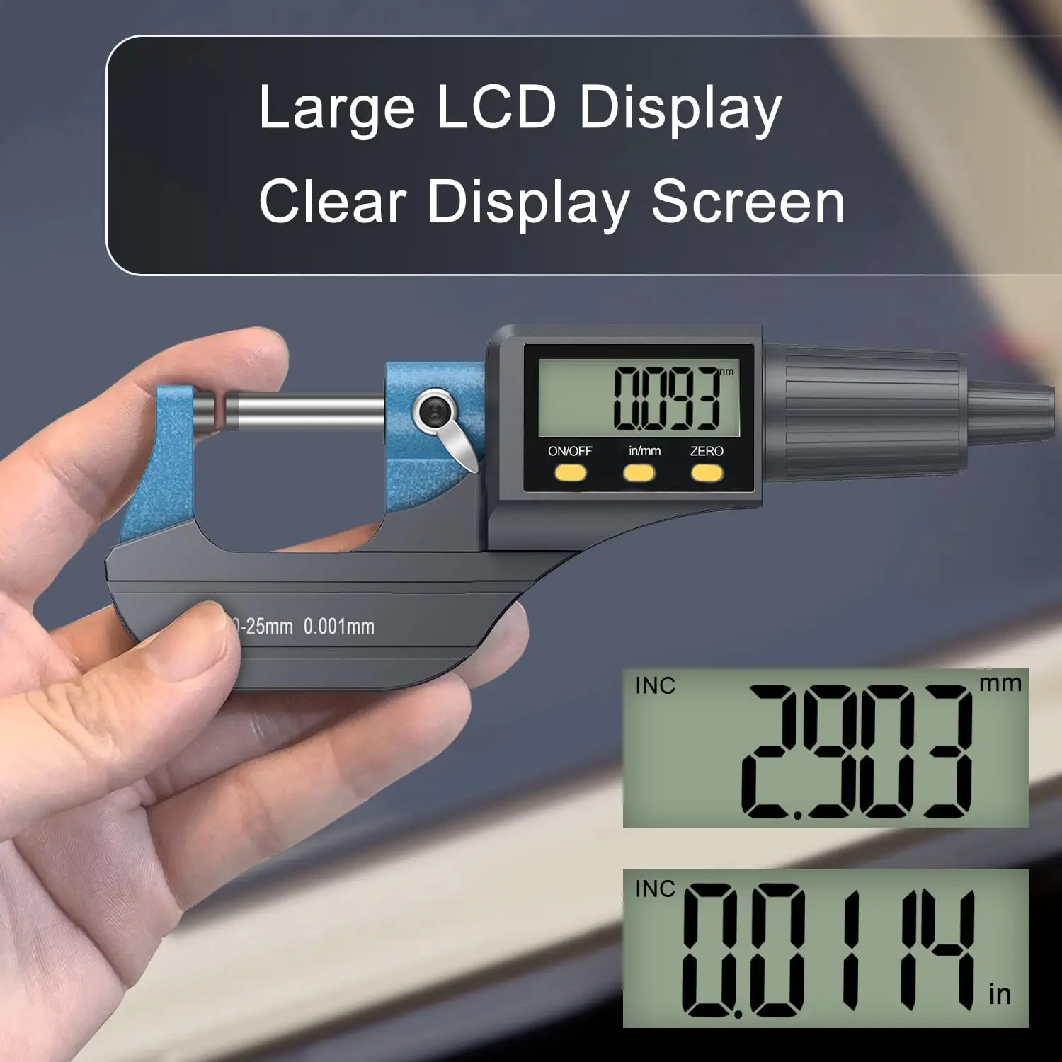 ETOPOO 0-25-50-75-100mm 3-Button Gray/Blue Digital Display Micrometer High-Precision and High-Accuracy Micrometer